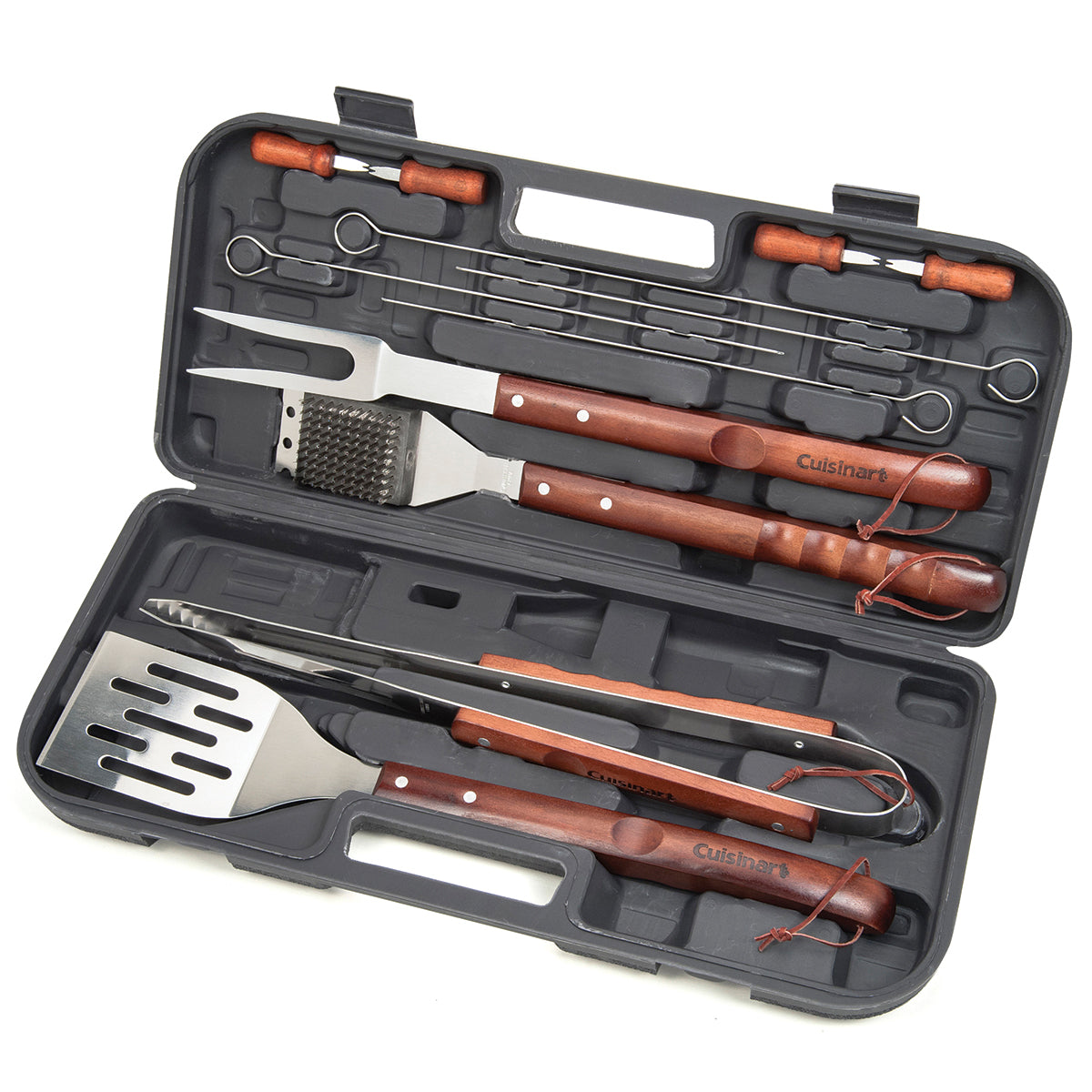 Wooden Handle Grill Tool Set with Case, 13-Piece