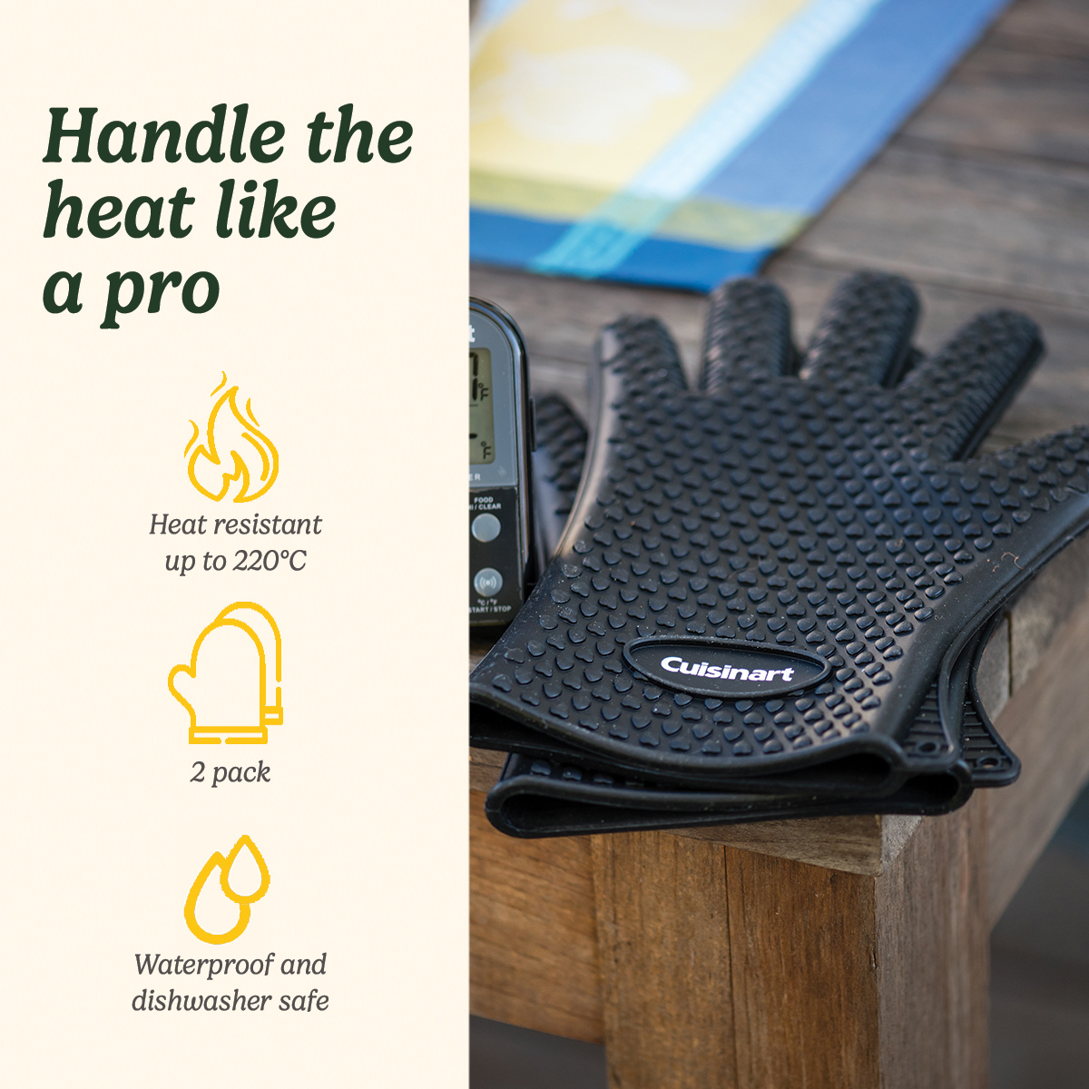 Heat Resistant Silicone Gloves, Black (2-Pack)