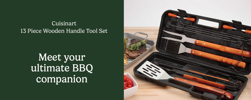 Wooden Handle Grill Tool Set with Case, 13-Piece