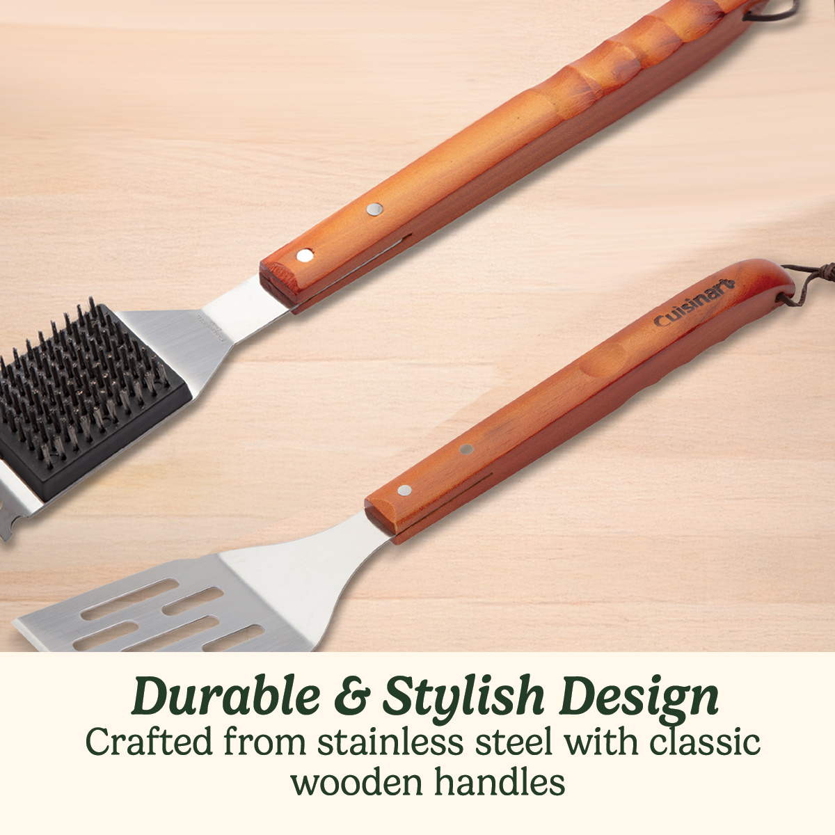 Wooden Handle Grill Tool Set with Case, 13-Piece