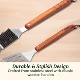 Wooden Handle Grill Tool Set with Case, 13-Piece