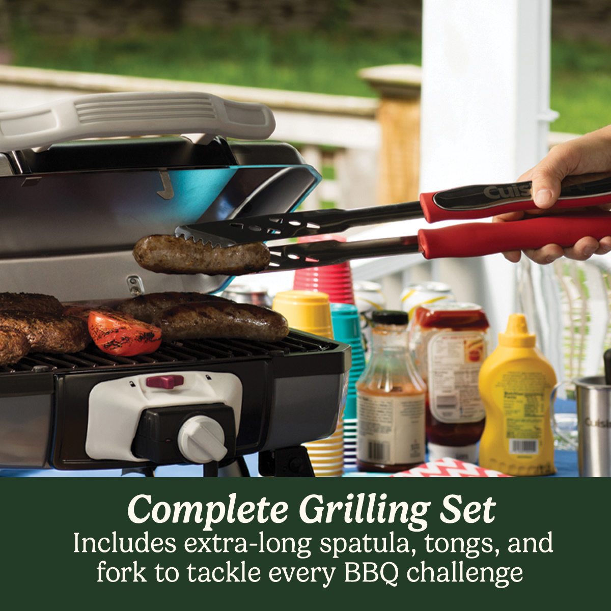 Grilling Tool Set with Grill Glove, Red (3-Piece)