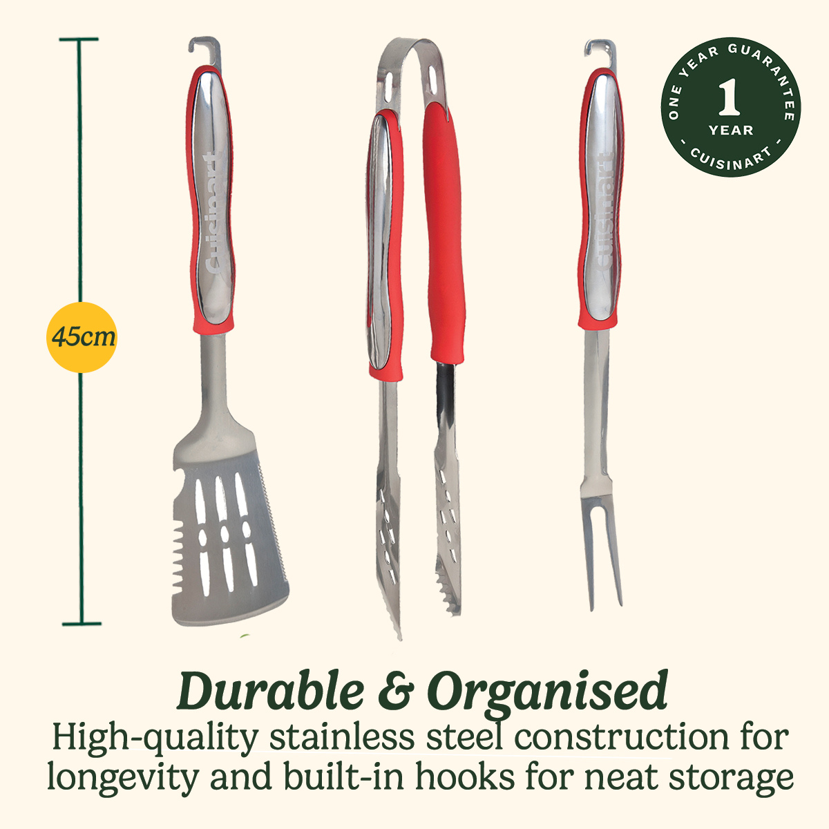 Grilling Tool Set with Grill Glove, Red (3-Piece)