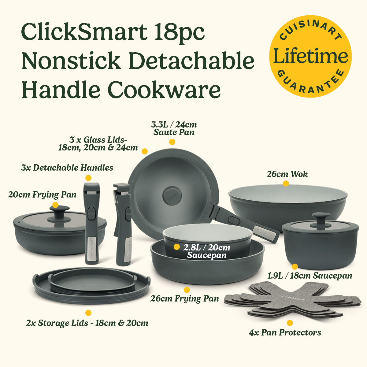 ClickSmart Non-Stick Detachable Handle Cookware (18 piece)